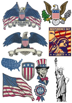 American Patriotic Symbols Vector Set Free Vector