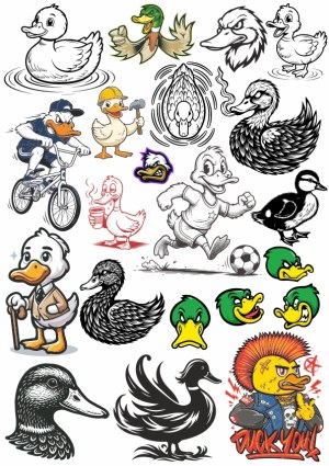 Collection of Cartoon and Stylized Duck Illustrations Free Vector
