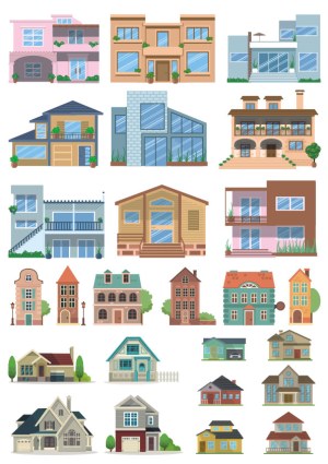 Collection of Diverse Residential House Vector Illustrations Free Vector