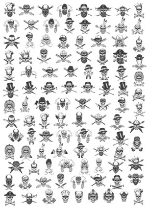 Large Collection of Detailed Skulls and Crossbones Vector Icons Free Vector