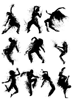 Black Grunge Style Dancing Silhouettes Collection Free Vector