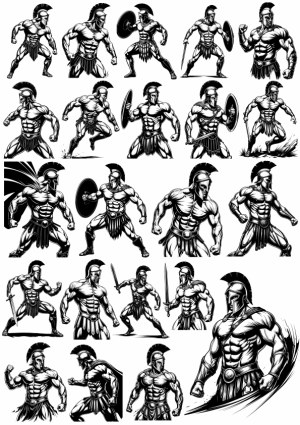 Set of Spartan Warrior Gladiator Vector Illustrations Free Vector