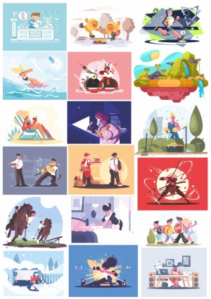 Collection of Various Everyday Activities and Experiences Vector Illustrations Free Vector