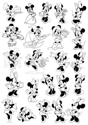 Black and White Minnie Mouse Character Poses Collection Free Vector