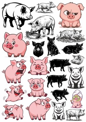 Variety of Pig Illustrations and Cartoons Free Vector