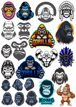 Collection of Gorilla and Ape Mascot and Logo Vector Illustrations Free Vector
