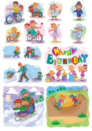 Children Engaged in Various Activities and Celebrations Vector Set Free Vector