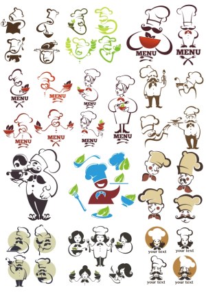 Set of Chef and Menu Logo Vectors in Various Styles Free Vector