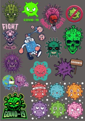 COVID-19 Virus and Antiviral Fight Cartoon Vector Stickers Free Vector