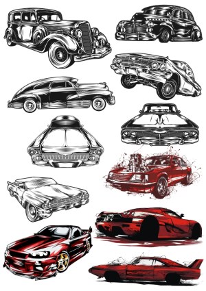 Vintage and Modern Classic Car Vector Illustrations Free Vector