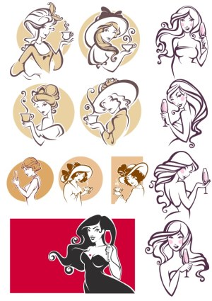 Stylized Vector Illustrations of Women Enjoying Coffee and Wine Free Vector