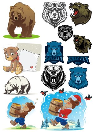 Collection of Bear-Themed Vector Illustrations and Mascots Free Vector