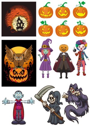 Halloween Characters, Pumpkins, and Spooky Scenes Vector Collection Free Vector