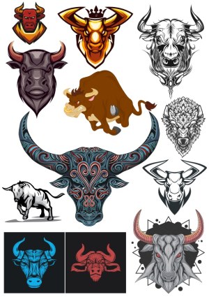 Collection of Bull and Buffalo Head Vector Illustrations Free Vector