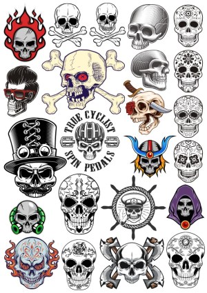 Collection of Artistic Skull Vector Illustrations with Various Themes Free Vector