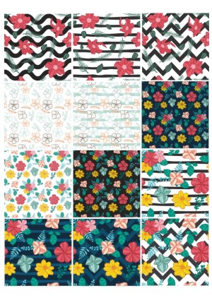 Floral Patterns with Geometric Stripes and Chevron Backgrounds Free Vector