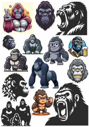 Collection of Vector Gorilla and Ape Illustrations Free Vector