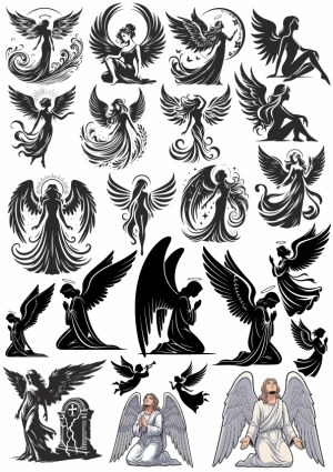 Collection of Angel Silhouettes and Illustrations Free Vector