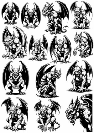 Collection of Black and White Gargoyle Vector Illustrations Free Vector