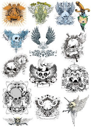 Gothic and Punk Skull Winged Designs Collection Free Vector
