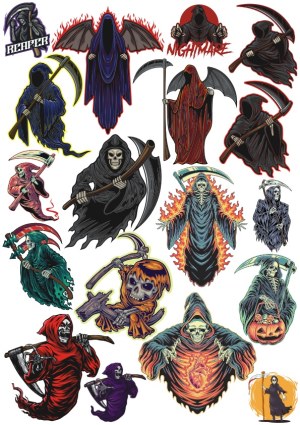 Collection of Grim Reaper and Death-themed Vector Illustrations Free Vector