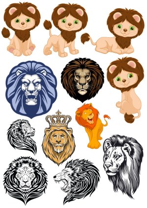 Set of Lion Vector Illustrations in Various Styles and Expressions Free Vector