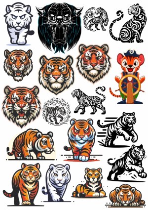 Collection of Stylized Tiger Vector Illustrations and Mascots Free Vector