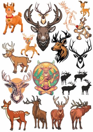 Collection of Deer and Stag Vector Illustrations Free Vector