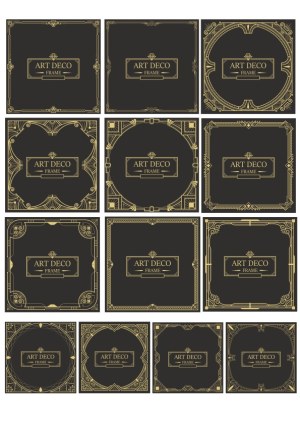 Set of 12 Elegant Art Deco Gold Frames on Black Background Free Vector
