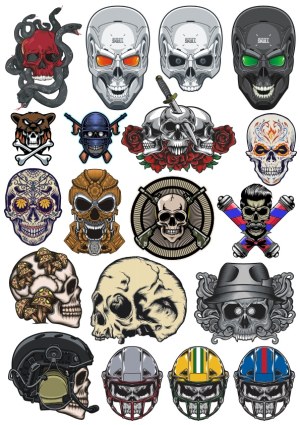 Collection of Detailed Skull and Helmet Vector Illustrations Free Vector