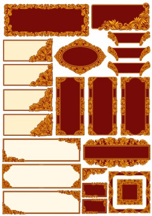 Ornate Gold and Red Vintage Decorative Frames and Borders Free Vector
