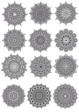 Set of 12 Intricate Black and White Mandala Vector Designs Free Vector
