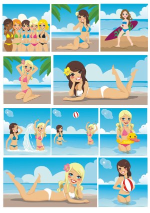 Cartoon Women Enjoying Summer Beach Activities Free Vector