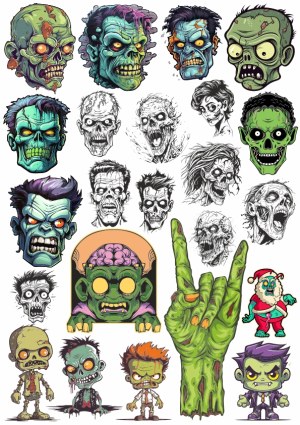 Cartoon Zombie and Horror Character Collection Free Vector