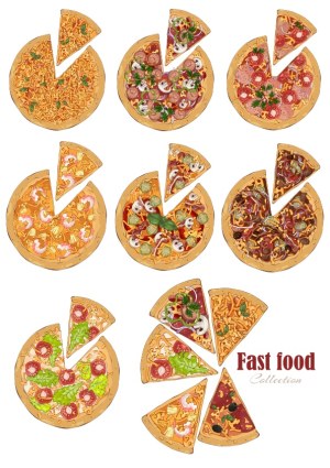 Hand-Drawn Variety of Sliced Pizzas Vector Collection Free Vector
