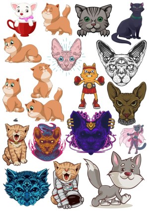 Diverse Cat and Fox Cartoon and Fantasy Vector Illustrations Free Vector