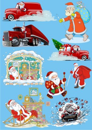 Christmas Santa Claus Scenes and Vehicles Vector Collection Free Vector