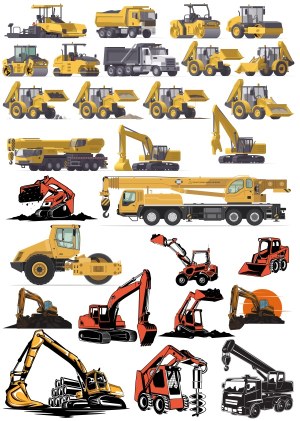 Collection of Construction and Excavation Machinery Vector Illustrations Free Vector