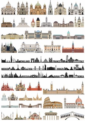 Vector Illustrations of Famous Global Landmarks and Skylines Free Vector