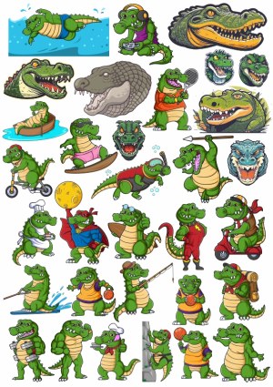 Cartoon Alligator and Crocodile Characters in Various Activities Free Vector