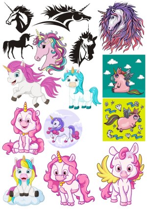 Collection of Colorful Unicorn and Pegasus Vector Illustrations Free Vector