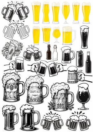 Collection of Beer Glasses, Mugs, Bottles, and Cheers Illustrations Free Vector