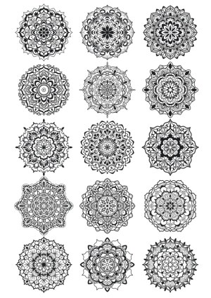 Set of 15 Intricate Black and White Mandala Designs Free Vector