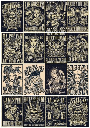 Set of Tattoo and Skull Themed Vector Posters Free Vector