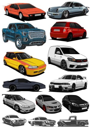 Collection of Vector Illustrations of Various Cars and Trucks Free Vector