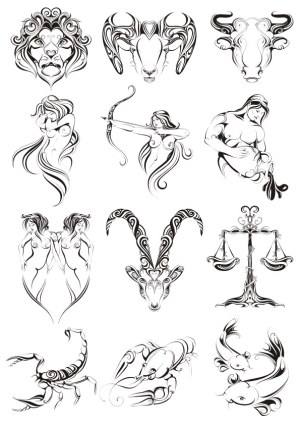 Stylized Black and White Zodiac Symbols Vector Set Free Vector
