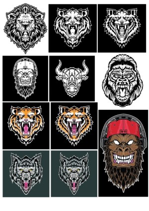 Fierce Animal and Warrior Head Vector Collection Free Vector