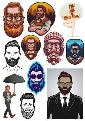 Stylized Vector Portraits of Men with Beards and Various Hairstyles Free Vector