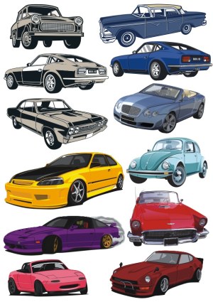 Collection of Classic and Modern Cartoon Cars Vector Set Free Vector