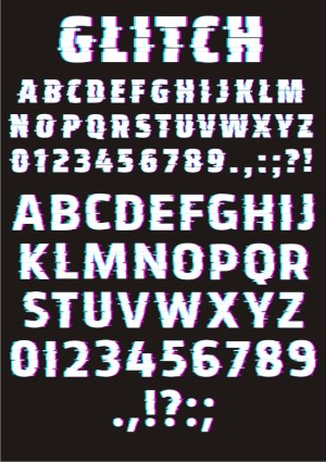 Glitch Style Distorted Alphabet and Numbers Vector Free Vector